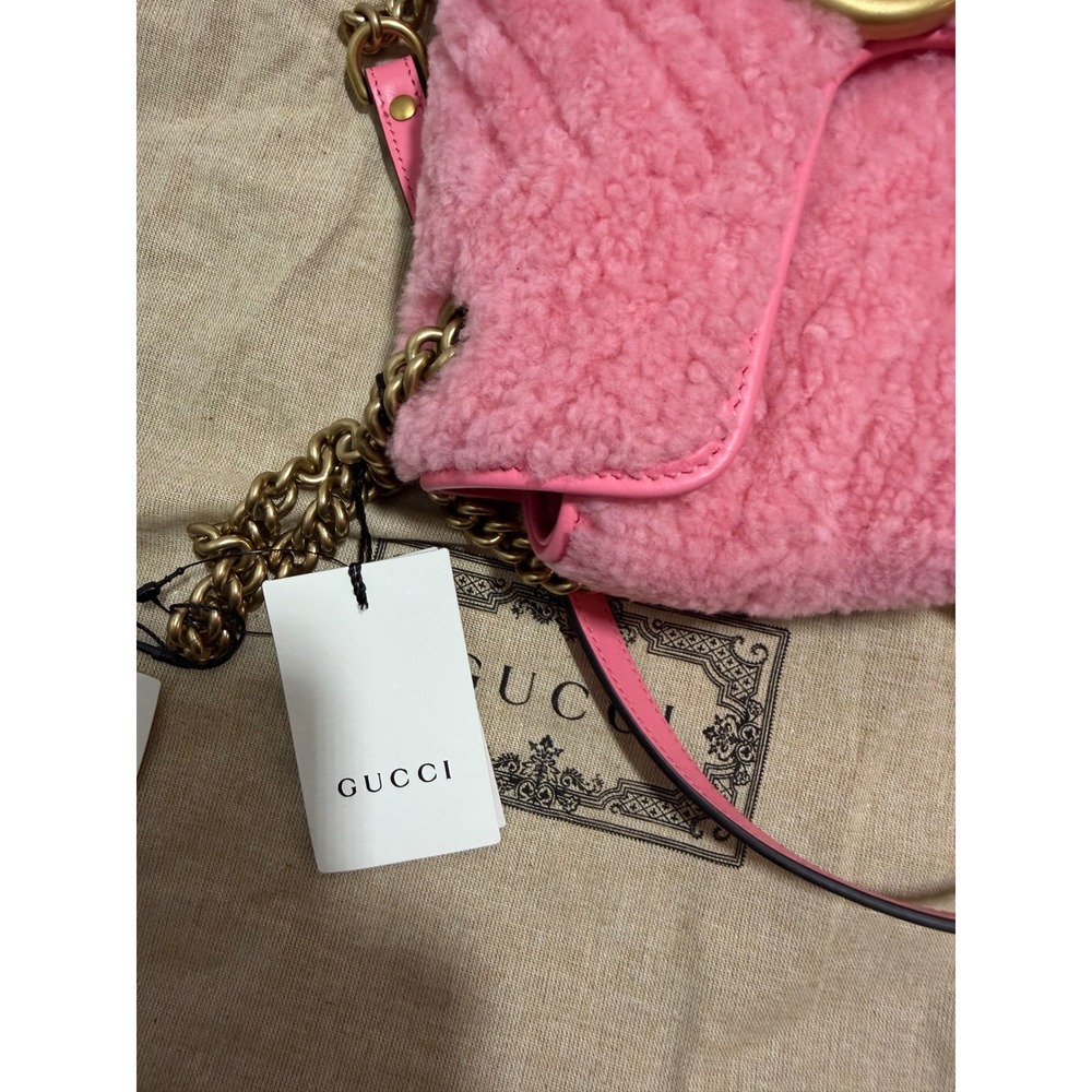 Gucci Marmont Pink Merino Shearling Chevron Shoulder Bag 443497 AACPF 5835 - Picture 5 of 6